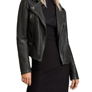 NWT ALLSAINTS Black/Grey Cargo Quilted Leather Biker Jacket Size 4